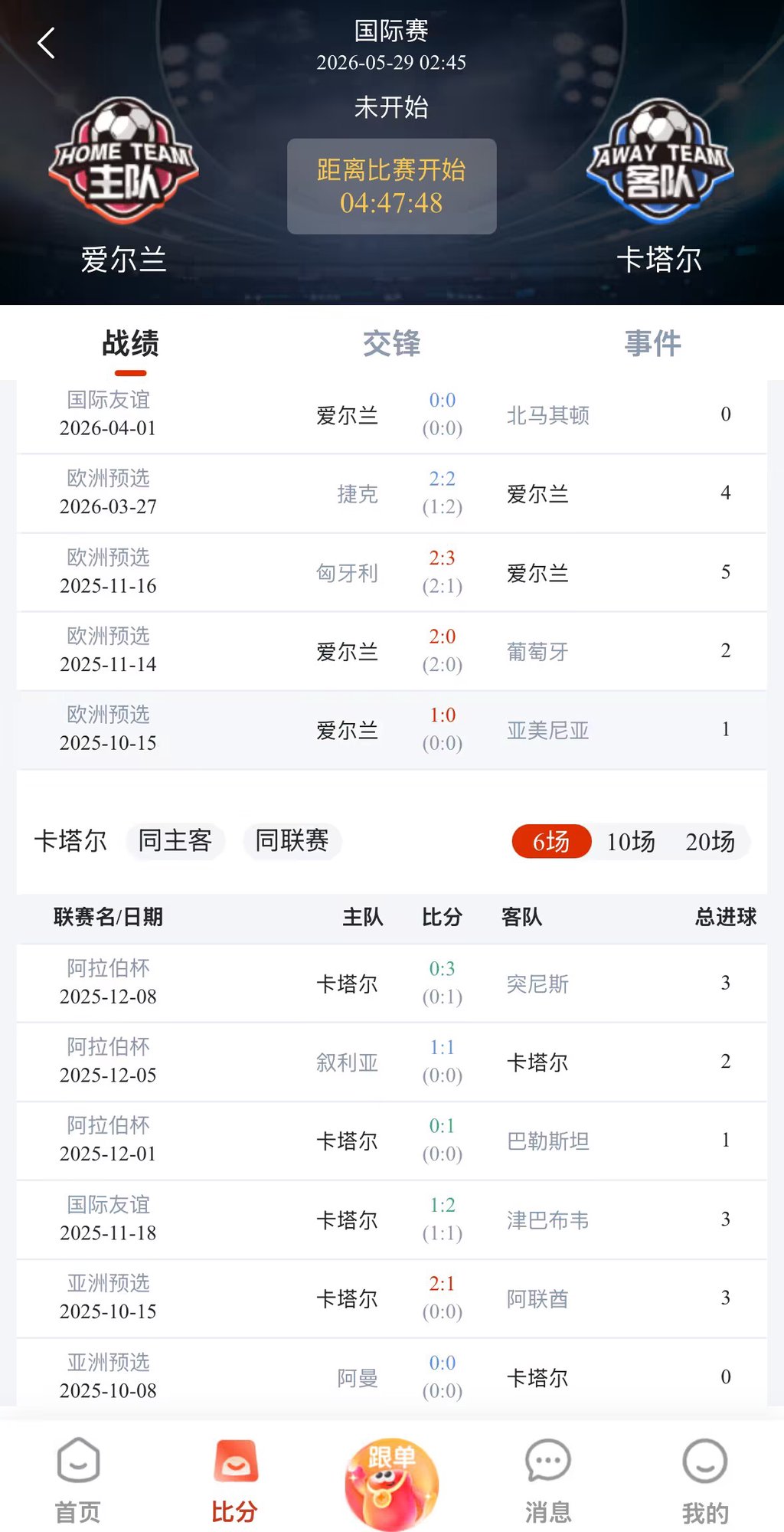 乐事助手APP比赛详情页 - 球队交锋数据和战绩分析
